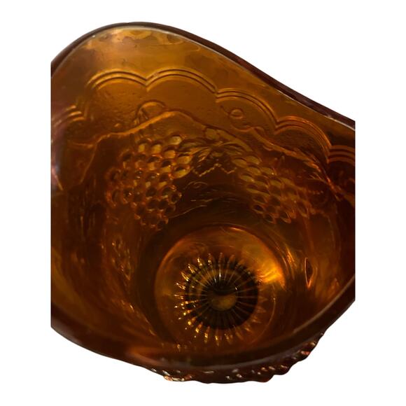 Imperial Iridescent Carnival Glass Marigold Pitcher Grape Vine Vintage Orange - Picture 7 of 9